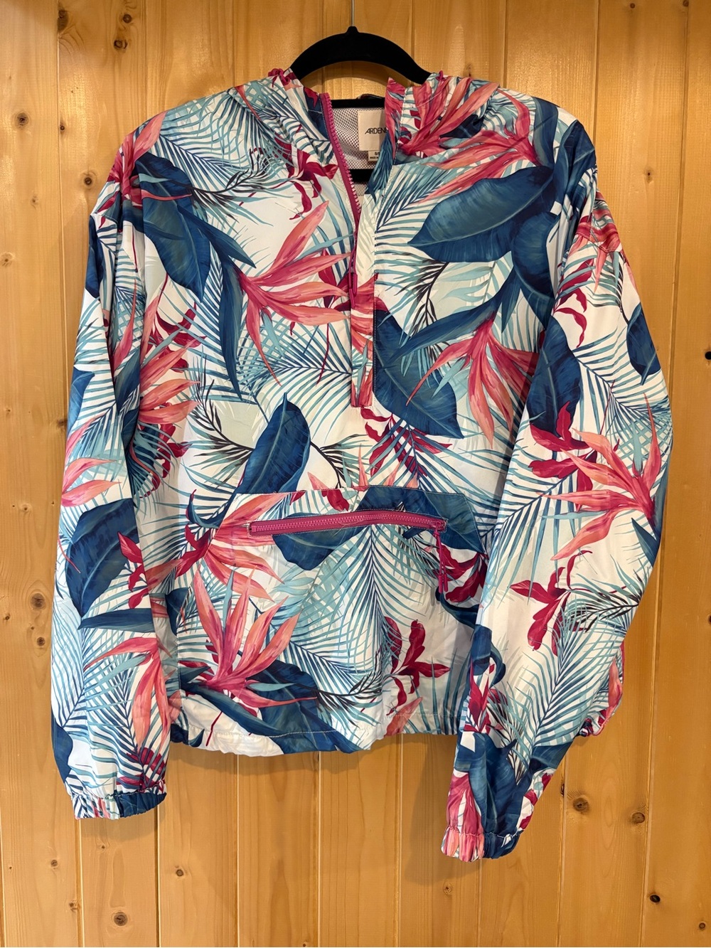 Ardene Tropical Floral Windbreaker Jacket - White/Pink/Blue